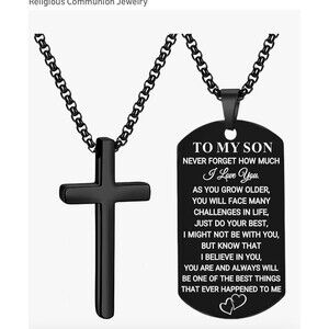 Cross Necklace Men Bible Verse Stainless Steel Dog Tag To My Son Black